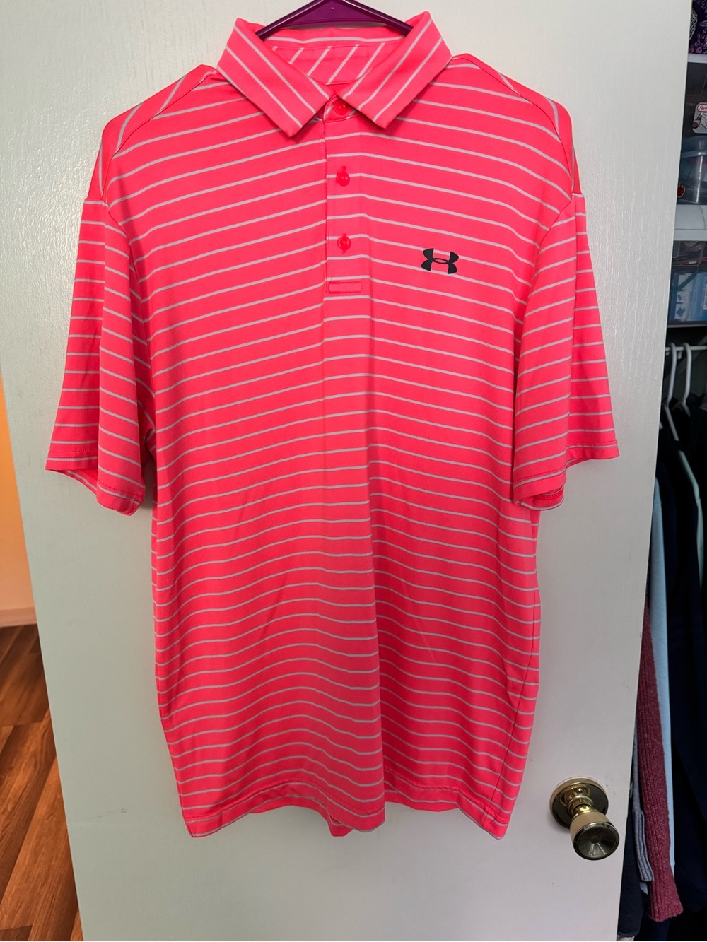Under Armour Men’s Neon Coral Stripe Performance Polo